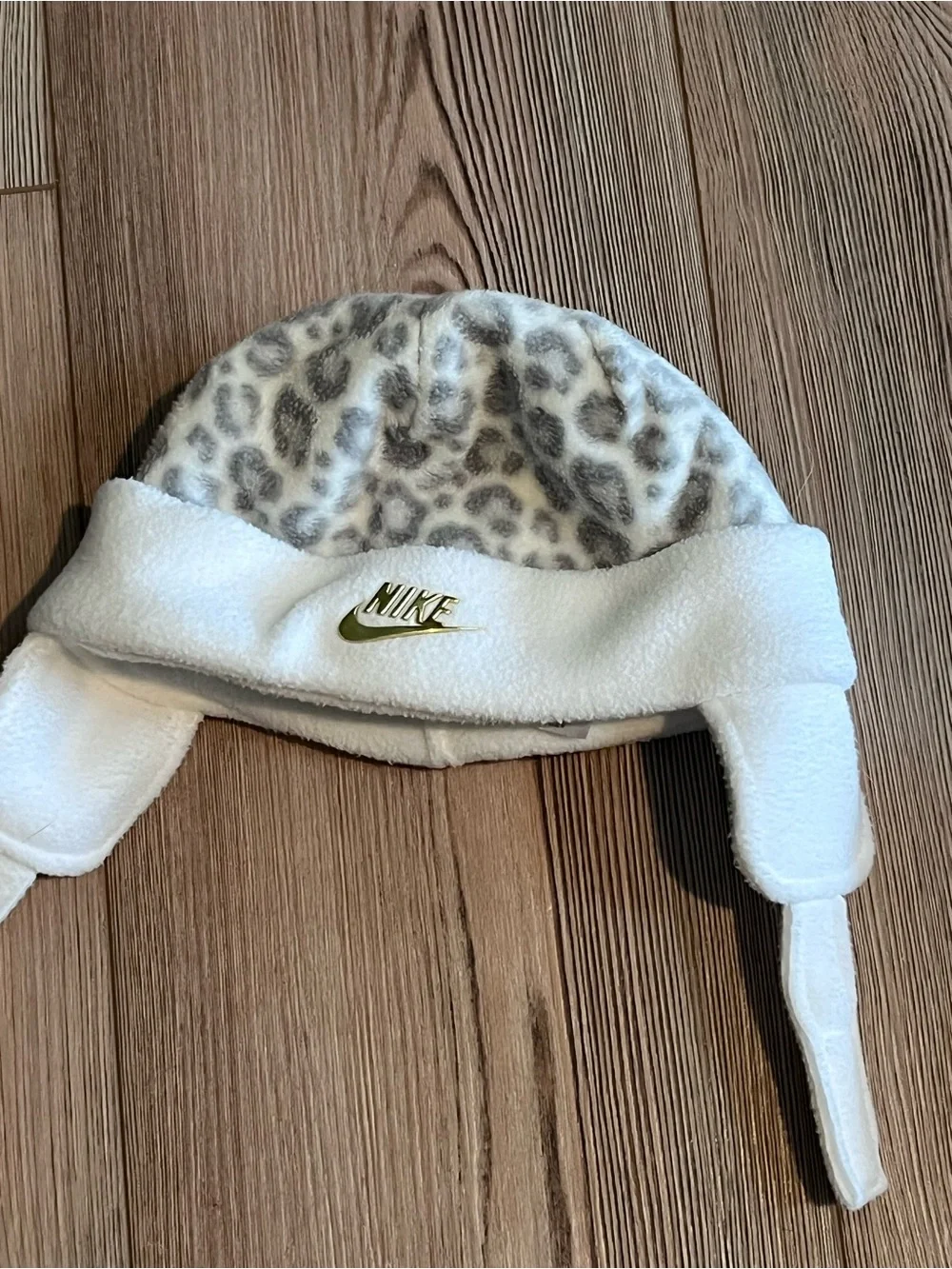 Nike Infant Fleece Earflap Hat & Mittens in White, Pink and Gold